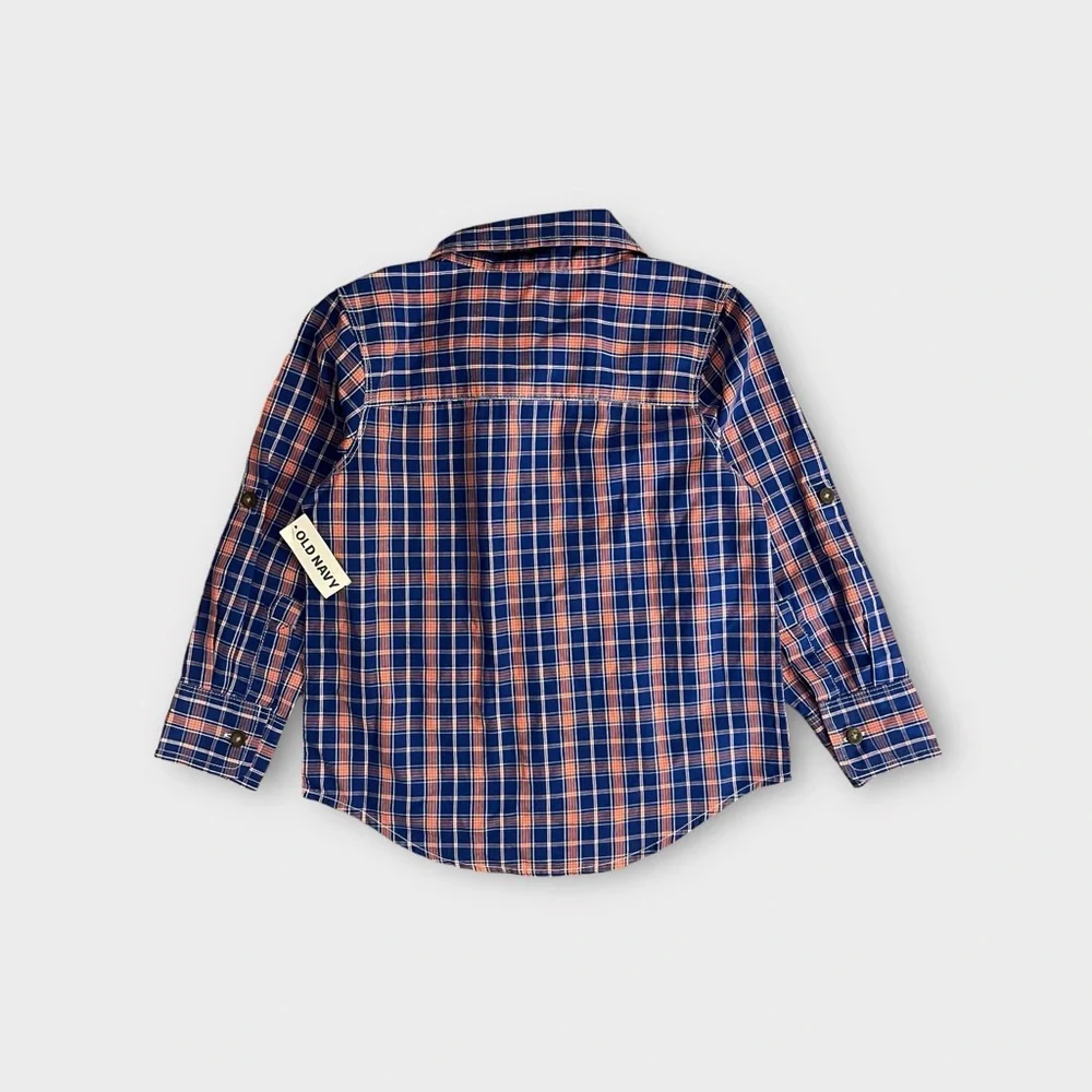 Old Navy Orange & Blue Plaid Button Up Shirt
